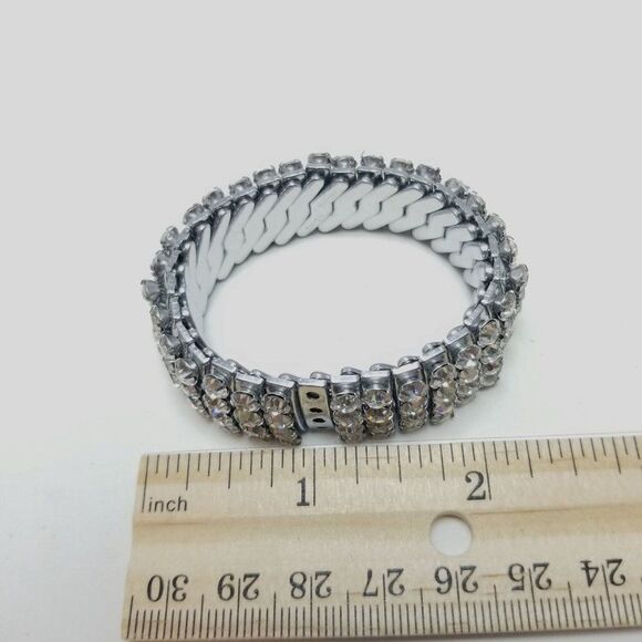 Vintage Rhinestone Expansion Stetch Bracelet, Silver Tone, Missing Stones - Picture 6 of 8